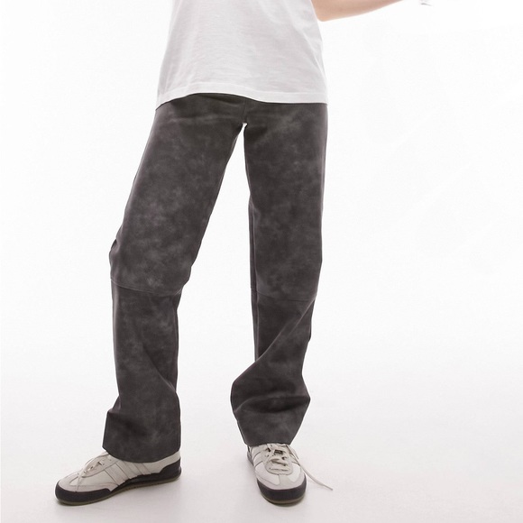 NEW Topshop Petite Grey Wash Faux Leather Pants - Picture 4 of 8